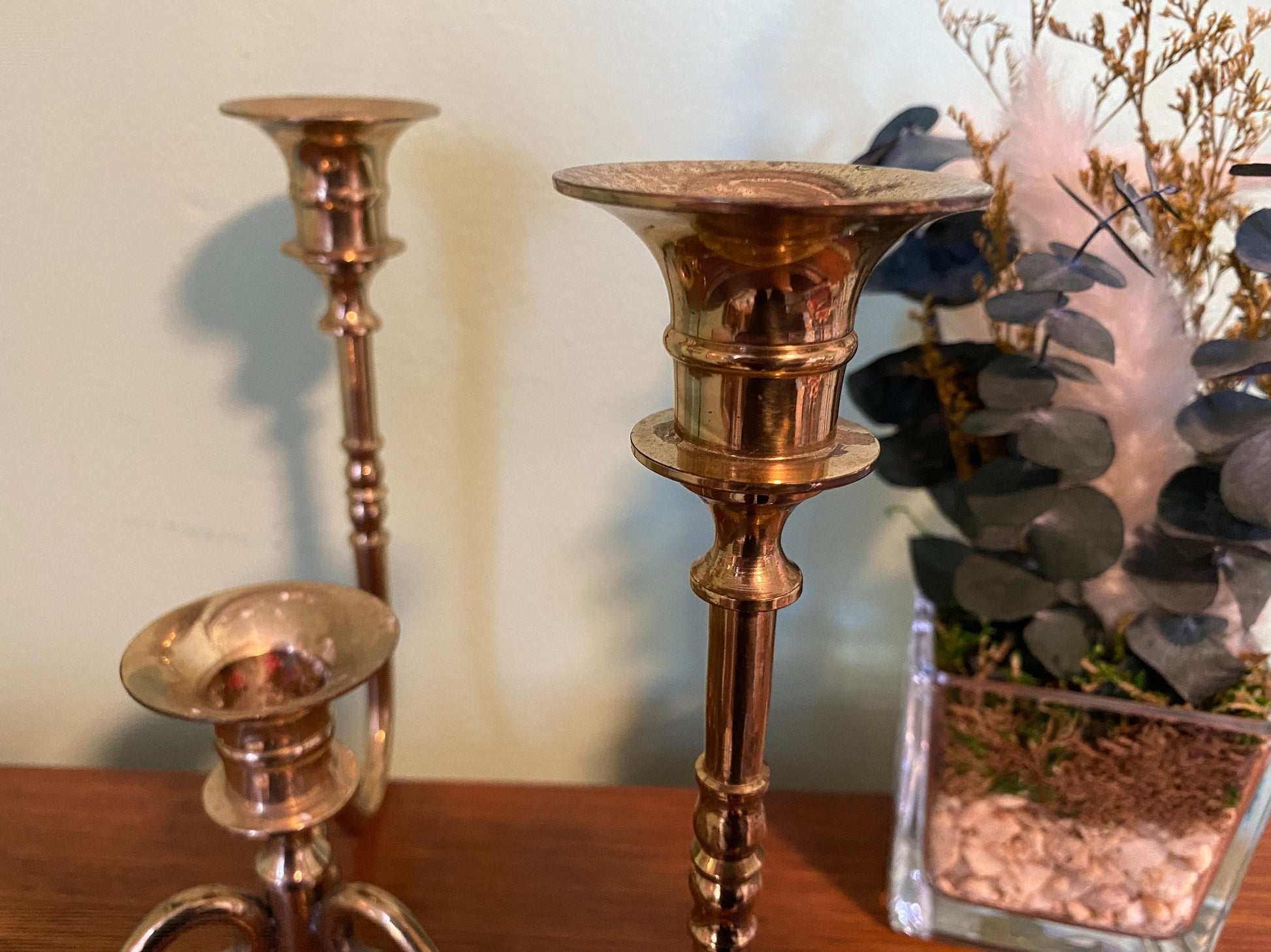Vintage brass candelabra. 4 arm taper candle holder. Retro 80s brass candlestick holder.  Metal altar candleholder. Brass home decor