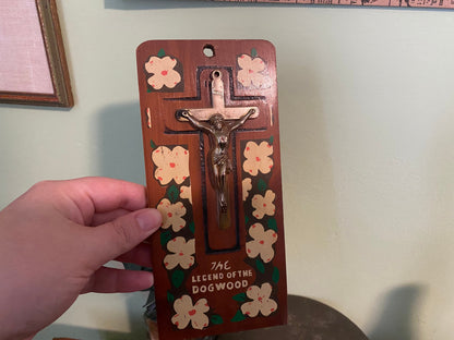 Vintage Legend of the Dogwood Crucifix wall hanging. Religious home decor. Catholic kitsch. Christian Easter gift. Grandmacore aesthetic